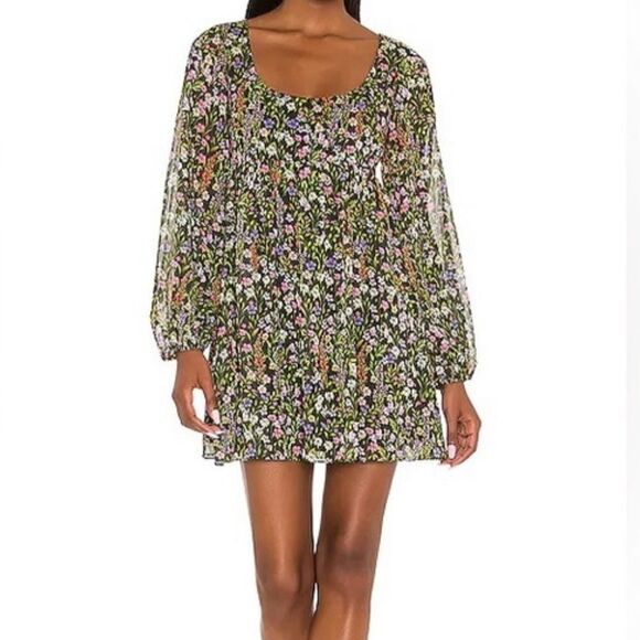 Amanda Uprichard Glory Charmont Floral Babydoll Long Sleeve Dress - Picture 1 of 8
